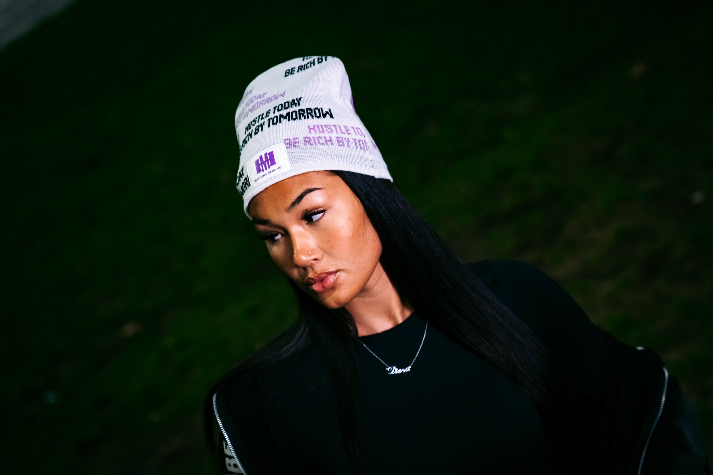 WHITE & PURPLE BEANIE